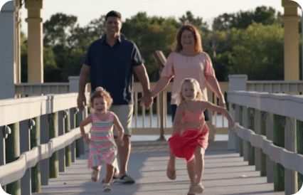 Patient walking with his family